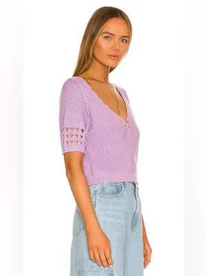 FREE PEOPLE Bree Cropped Pullover in Glimmer in Lilac Purple Sz. Medium thumbnail 15
