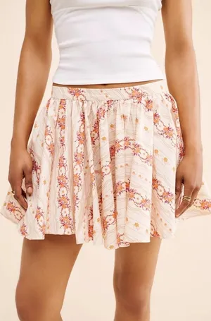 FREE PEOPLE Gaia Floral Printed Skirt Mini Ivory Combo Pockets Poplin Small‎ thumbnail 1