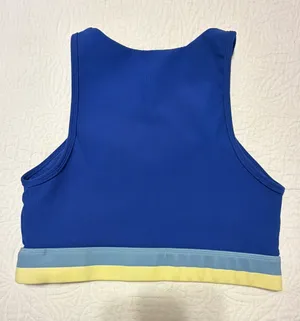 WILO Blue Sports Bra with Pastel Stripe Detail thumbnail 3