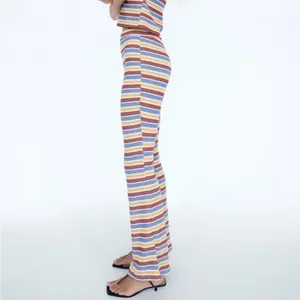 NWT Zara Rib Texture‎ Striped Pull On Flare Pants in Multi Size Medium thumbnail 2