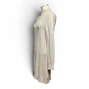 Abercrombie & Fitch Mock Neck Cable Knit Sweater Dress Tan Beige Large thumbnail 3