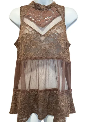 Maurice's Lace‎ Sheer Coquette Flowy Ruffle High Neck Top Fairy Whimsical Whimsigoth M thumbnail 1