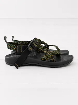 Chaco Z1 Cloud Vibram Black Open Toe Sandals with Green/Gold Pattern Straps thumbnail 4
