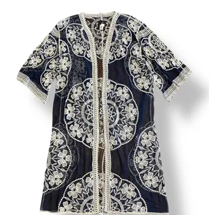 Janice Apparel NWT Vintage Style Navy Blue‎ Embroidered Lace Kimono OS Boho thumbnail 1