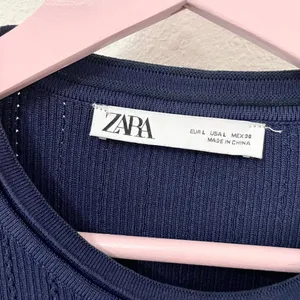 Zara Knit Navy Blue Mini Dress with Gold Buttons L 90s Minimalist Quiet Luxury thumbnail 4
