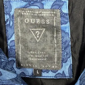 Guess Womens Blue Floral Damask Puffer Jacket Full Zip Quilted Coat Large L thumbnail 2