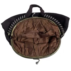 American Vintage VTG Purse‎ Brown Felt Brass Spiral Clutch Handbag Retro MCM Classy Art to Wear thumbnail 3