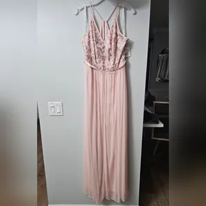 David’s Bridal Blush Pink & Rose Gold Sequin Bridesmaid Dress Size 16 NWT thumbnail 2
