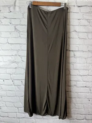 Free people dark green olive Drawstring Waist Maxi Skirt slinky ruched medium thumbnail 5