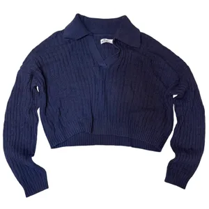 Hollister easy stitch Polo sweater navy cropped‎ prep pullover knit size medium thumbnail 1