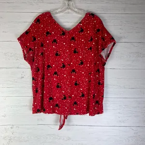 Disney Park Blouse Womens Size large Red Minnie Short Sleeve Front Tied Knot thumbnail 2