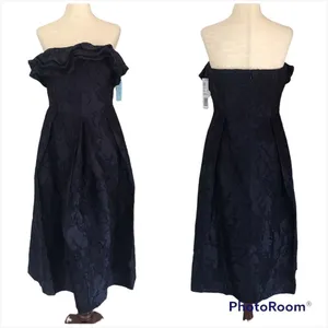 ANTONIO‎ MELANI Strapless Cocktail Dress Size 4 Navy Blue Midi Embroidered New thumbnail 2