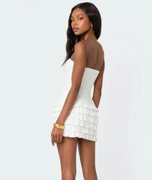 NWT Edikted Strapless Ruffled Mini Dress thumbnail 3