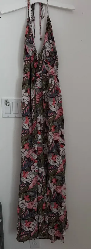 New Women’s Wild Fable Tropical Palm Print Maxi Dres Rayon Stretchy size Medium thumbnail 1