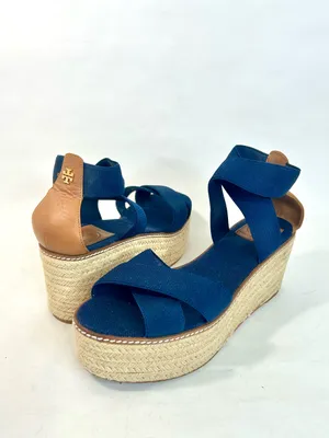 Tory Burch Frieda Espadrille Wedge Sandals in Navy Blue and Tan size 9 thumbnail 5