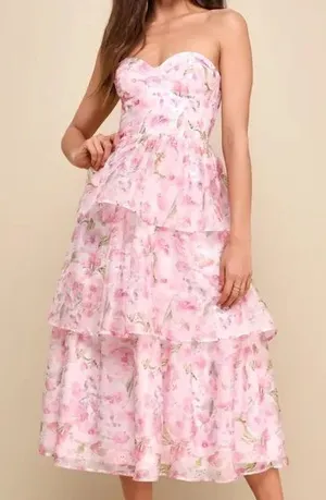 LULUS Pristine Cutie Floral Organza Bustier‎ Midi Dress thumbnail 1