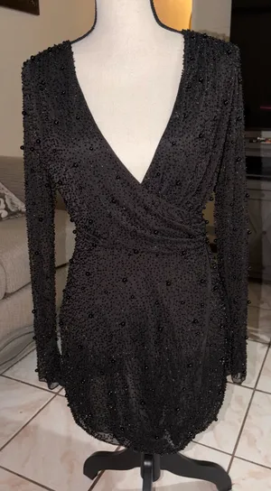 Oh Polly Embellished Wrap Over A-Line Mini Dress in Sapphire size 6 thumbnail 2