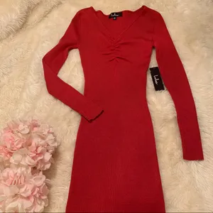 Lulu’s Brick Red Ribbed Bodycon Sweater Dress thumbnail 3