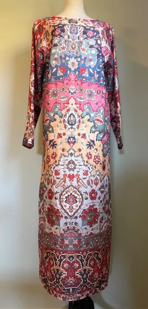Boho Maxi Dress Long Sleeve Tapestry Floral L whimsi dainty colorful retro beach thumbnail 1