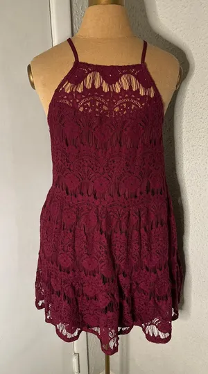 Xtraordinary Lace Maroon Mini Dress M Formal Special Occasion Cocktail Coquette thumbnail 1
