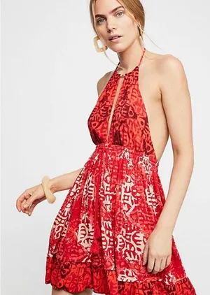 Free People Red Halter Backless Mini Dress thumbnail 1