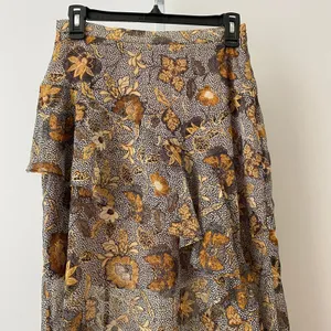 Dress Forum S Brown Floral Maxi Skirt Ruffle High Low Metallic Lurex Boho FS9947 thumbnail 2
