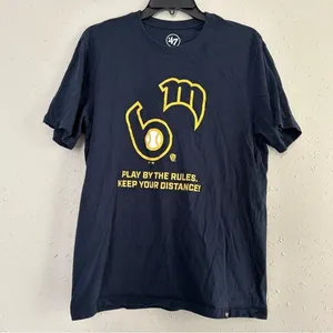 47 Blue Yellow Milwaukee Brewers Baseball Short Sleeve Tee T-Shirt Sporty Large thumbnail 1