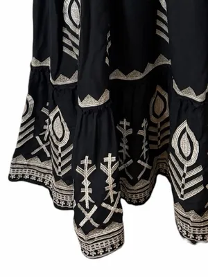 Soft Surroundings Embroidered Tiered Midi Dress Size 2X Linen Blend Belted Black thumbnail 12