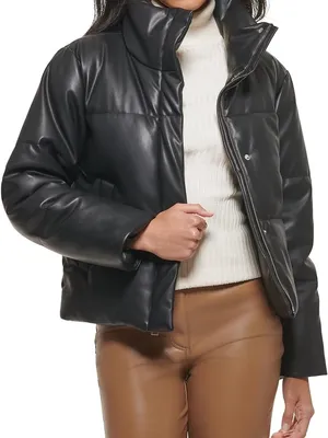 Levi's Black Faux Leather Puffer Jacket thumbnail 1