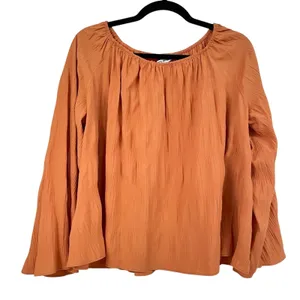 Elizabeth & James Orange Crepe Long Sleeve Boho Womens Blouse L Bell Sleeve thumbnail 1
