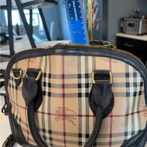 Burberry EUC Classic Check Bowling Bag with Dark Brown Leather Trim Comes w/COA thumbnail 5