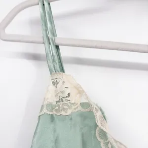 NWT Delicates Womens Sage Lace Trim Fairycore Vintage Satin Teddy Bodysuit Large thumbnail 5