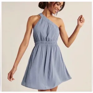 Abercrombie & Fitch Womens One‎ Shoulder Mini Dress Dusty Blue Viscose Size L thumbnail 1