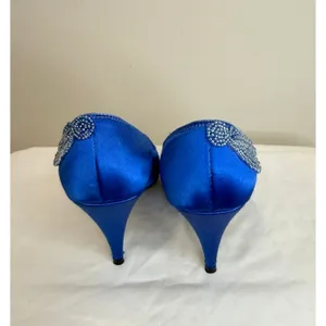 Vintage Nouveau 90s Royal Blue Satin Beaded Pumps Sz 7 thumbnail 4