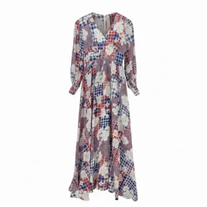 Gregg Draddy Vintage Maxi Dress Patchwork Floral Gingham Red‎ White Blue Small thumbnail 3