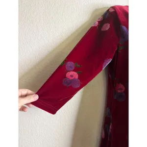 Los Angeles Gal Womens M Maxi Dress‎ Burgundy Velvet Floral 3/4 Sleeve Vintage thumbnail 6