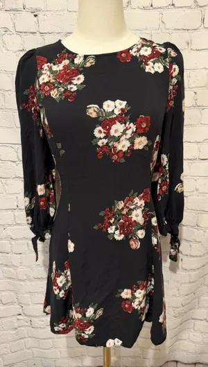 Zara Women’s Premium Denim Collection Navy Flowers Swing Dress Size Small thumbnail 1