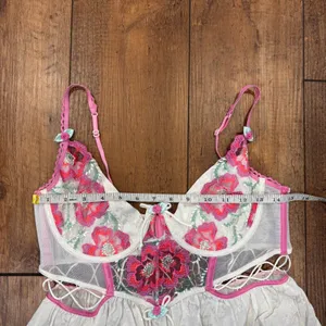 For Love & Lemons Festival Lingerie Floral Mini Slip Dress Sz Large Satin Ivory thumbnail 7