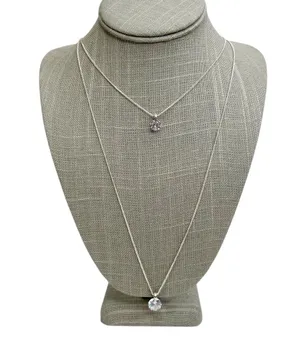 Cubic Zirconia Double Layered Dainty Silver Chain Necklace thumbnail 1