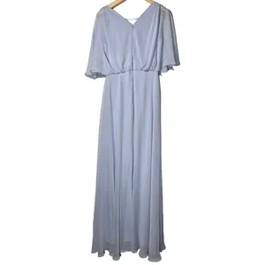 After Six Style 1565 Silver Dove Chiffon Flutter Sleeve‎ V Neck Maxi Dress 6R thumbnail 4