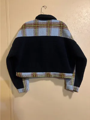 J.Nna women’s Plaid Mixed Media Cropped Jacket sz L thumbnail 2