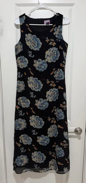 Preview International Black Maxi Dress with Blue and Tan Floral Print thumbnail 1