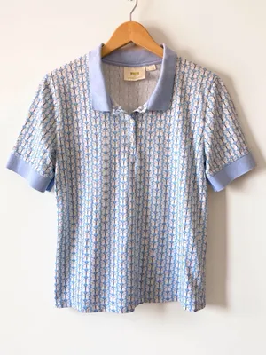 Maeve by Anthropologie, Butterfly Print Polo, Women, L, Preppy, Blue thumbnail 9