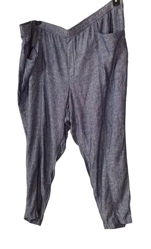 Old Navy Womens‎ XXL Blue Linen Blend Elastic Waist Tapered Leg Chambray Pants thumbnail 1
