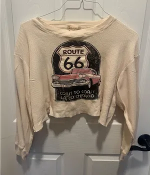 Altar'd State Route 66 Cropped Thermal Waffle Knit Long Sleeve Top‎ thumbnail 1