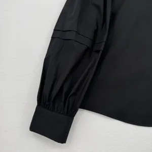 Marc New York Andrew Marc Black Button Front Blouse Puff Pleated Sleeve Top L thumbnail 3