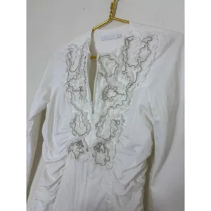 Anne Fontaine White Pima Cotton Ruffle Zip Up Night Top Size 42 thumbnail 7