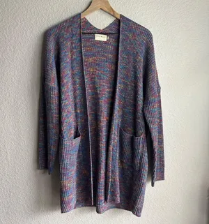 💙Dreamers Blue Marled Colorful Knit Cardigan thumbnail 1