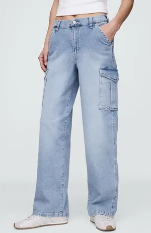 Gap 90s Loose Mid-Rise Cargo Jeans, Size 28 (6R), Light Blue Denim, Straight Leg thumbnail 1
