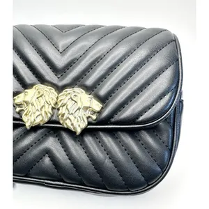 Zara Black Crossbody Bag Lion Head Gold Hardware Quilted Belt Bag‎ Convertible thumbnail 11